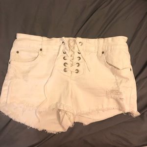 Billabong white tie front jean shorts